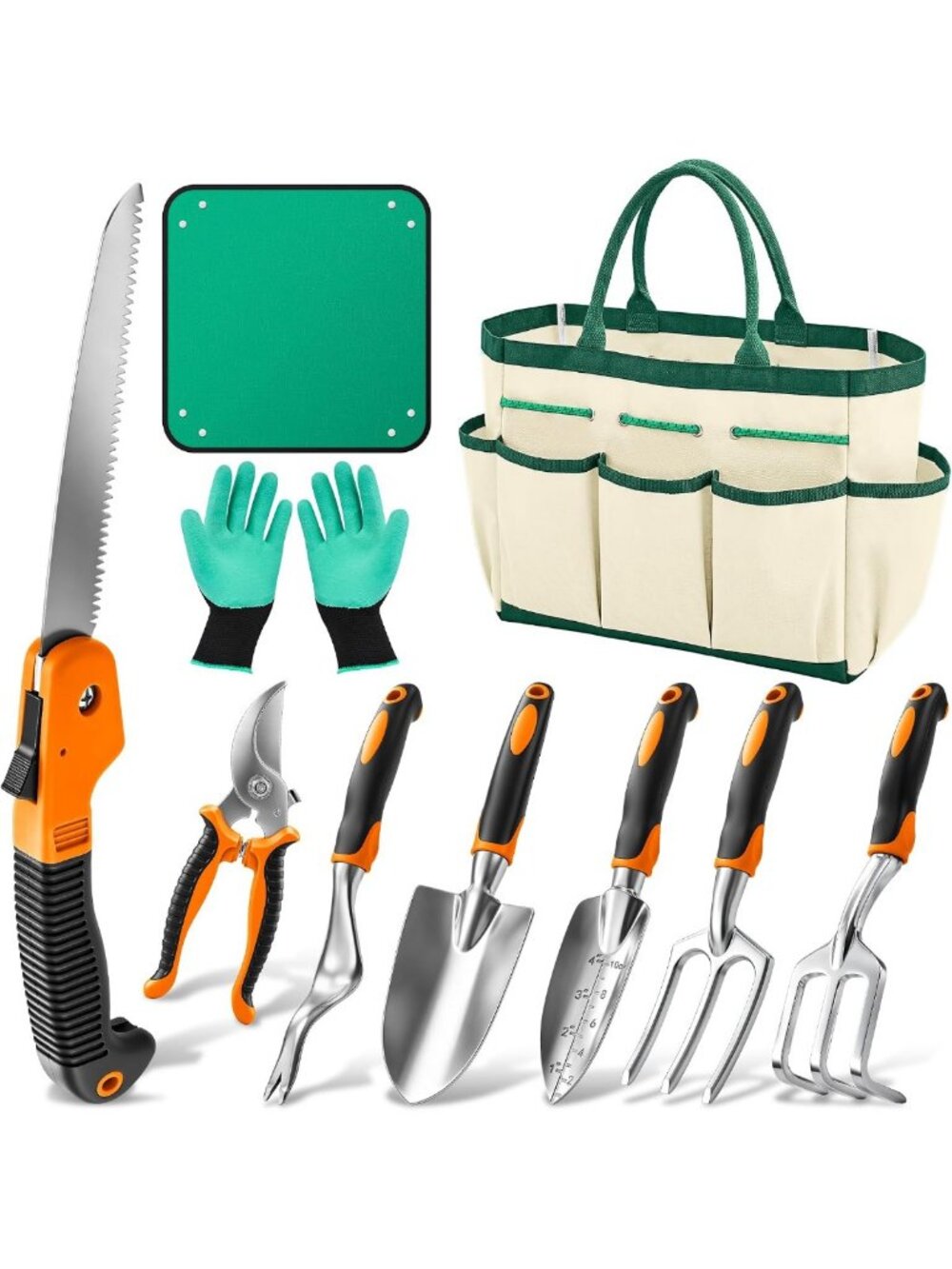 Heavy Duty Gardening Tool Set with Non-Slip Handles, Gloves & Bag - Perfect